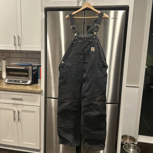 Vintage Carhartt Bib Overalls Mens 44 X 28 Black Gray Knee 90s Y2K - Picture 2 of 16